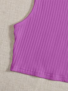 SHEIN EZwear 素色羅紋針織背心上衣 - 紫色 - 查看 4