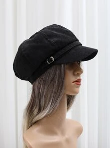 Gorra baker con diseño de hebilla de pana - Negro - Ver 1