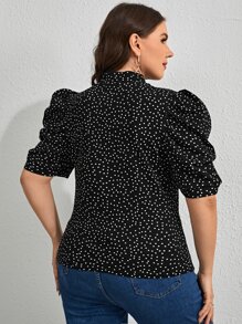 SHEIN Clasi Plus Polka Dot Print Puff Sleeve Tee, Summer