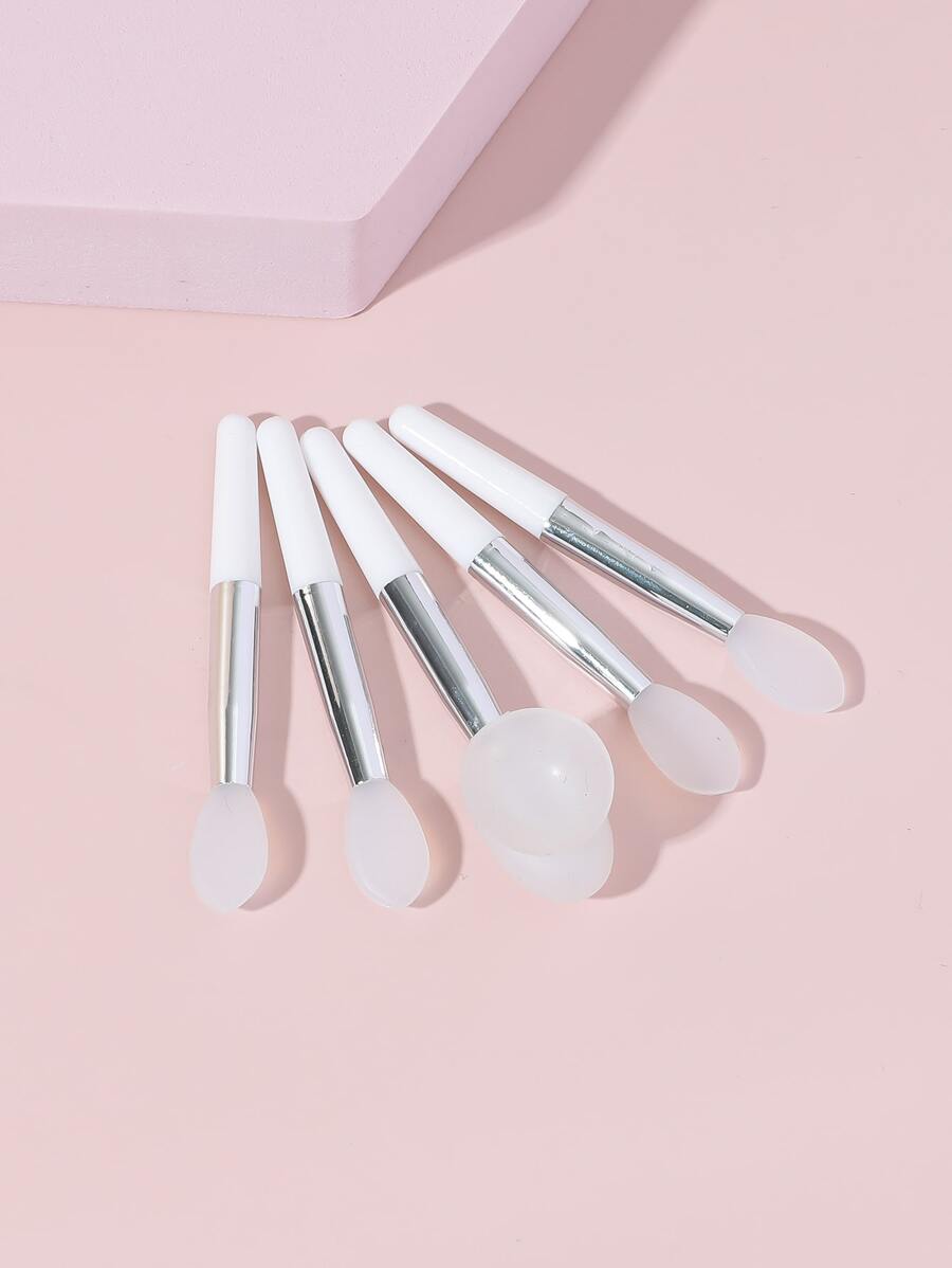 帶防塵套矽膠唇刷5支白色矽膠口紅蜜刷帶1支創意吸盤防塵套不易丟失化妝刷唇用具 - 白色 - 查看 1