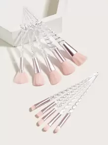 10支装透明浅粉色独角兽螺旋杆化妆刷，歌舞伎化妆刷，眼影腮红散粉刷，适用于矿物和液体彩妆，绒毛材质，符合人体工学手柄，化妆刷套装，化妆刷套装，全套化妆刷，化妆套装，化妆刷套装，化妆礼盒套装 - 淺粉色 - 查看 1