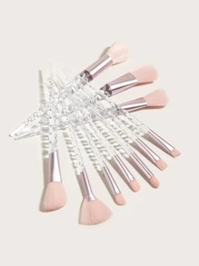 10支装透明浅粉色独角兽螺旋杆化妆刷，歌舞伎化妆刷，眼影腮红散粉刷，适用于矿物和液体彩妆，绒毛材质，符合人体工学手柄，化妆刷套装，化妆刷套装，全套化妆刷，化妆套装，化妆刷套装，化妆礼盒套装 - 淺粉色 - 查看 4