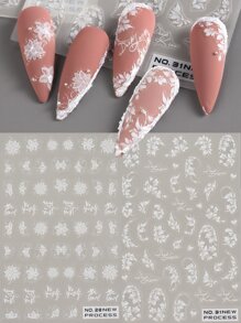 FULL BEAUTY 2 tấm Nhãn dán móng tay nghệ thuật in hoa Nhãn dán móng tay DIY - trắng - Xem 1