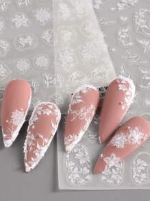 FULL BEAUTY 2 tấm Nhãn dán móng tay nghệ thuật in hoa Nhãn dán móng tay DIY - trắng - Xem 2