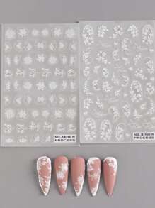 FULL BEAUTY 2 tấm Nhãn dán móng tay nghệ thuật in hoa Nhãn dán móng tay DIY - trắng - Xem 6