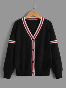 Boys Contrast Trim Cardigan - Black - View 1