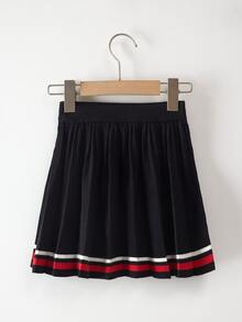 Toddler Girls Striped Pattern Pleated Knit Skirt - Black - View 2