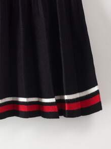 Toddler Girls Striped Pattern Pleated Knit Skirt - Black - View 4