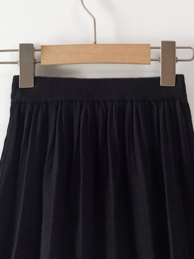 Toddler Girls Striped Pattern Pleated Knit Skirt - Black - View 5