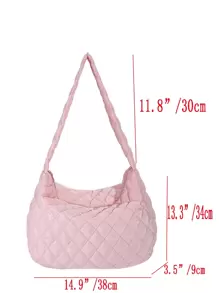 幾何格紋衍縫流浪包 - 粉色 - 查看 3