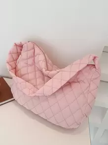 幾何格紋衍縫流浪包 - 粉色 - 查看 4