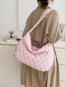 幾何格紋衍縫流浪包 - 粉色 - 查看 6