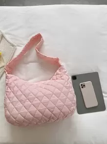 幾何格紋衍縫流浪包 - 粉色 - 查看 7