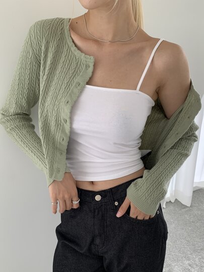 DAZY ケーブルニット ボタンフロント カーディガン