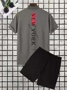 Manfinity Homme Men Letter Graphic Mock Neck Tee & Track Shorts - Multicolor - View 1