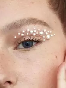 Sweetness 1 hoja Pegatina de tatuaje de ojo con perla artificial - Blanco - Ver 6