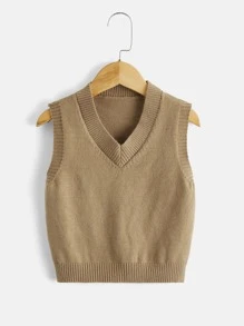 SHEIN Chaleco De Suéter De Punto Acanalado Para Niño Joven - Marrón Mocha - Ver 1