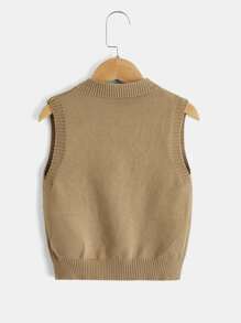 SHEIN Chaleco De Suéter De Punto Acanalado Para Niño Joven - Marrón Mocha - Ver 2
