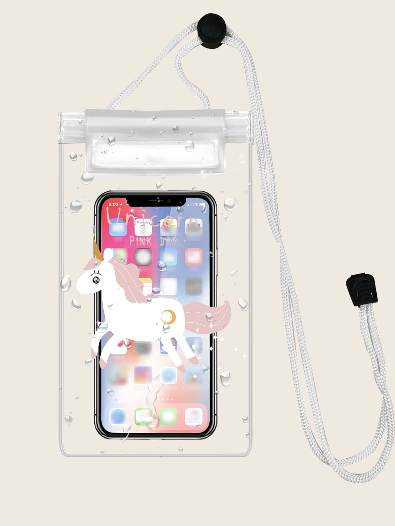 Cartoon Unicorn Pattern Clear Waterproof Phone Bag - White - View 1