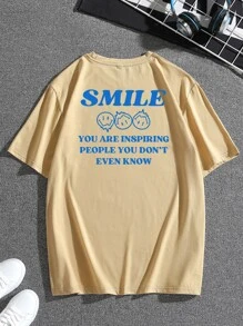 ROMWE MEN Hombres Camiseta con estampado de slogan - Caqui - Ver 1