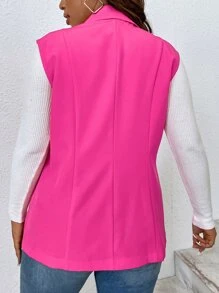 SHEIN LUNE Blazer chaleco con parche con bolsillo con botón - Rosa Fucsia - Ver 2