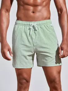 Horizaway Trunchi de baie pentru bărbați, cu dungi verticale, cu șnur