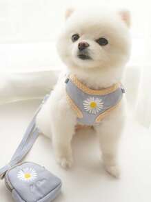 1入組花朵刺繡寵物胸背帶和1入組牽引繩和1入組招待包 - 藍色 - 查看 2