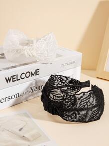 2pcs/Set Wide-Knotted Leaf Embroidery Lace Headband, Suitable For Daily Use And Dressing Up, Fits Women Sexy - Black and White - View 3