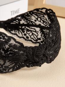 2pcs/Set Wide-Knotted Leaf Embroidery Lace Headband, Suitable For Daily Use And Dressing Up, Fits Women Sexy - Black and White - View 4