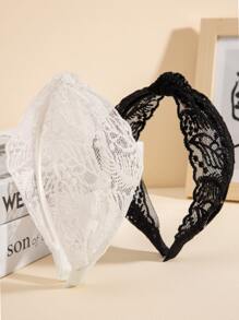 2pcs/Set Wide-Knotted Leaf Embroidery Lace Headband, Suitable For Daily Use And Dressing Up, Fits Women Sexy - Black and White - View 5