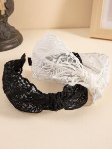 2pcs/Set Wide-Knotted Leaf Embroidery Lace Headband, Suitable For Daily Use And Dressing Up, Fits Women Sexy - Black and White - View 6