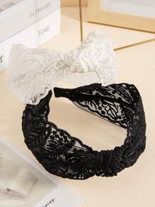 2pcs/Set Wide-Knotted Leaf Embroidery Lace Headband, Suitable For Daily Use And Dressing Up, Fits Women Sexy - Black and White - View 7
