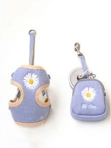 1入組花朵刺繡寵物胸背帶和1入組牽引繩和1入組招待包 - 藍色 - 查看 3