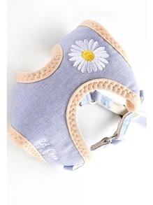 1入組花朵刺繡寵物胸背帶和1入組牽引繩和1入組招待包 - 藍色 - 查看 4