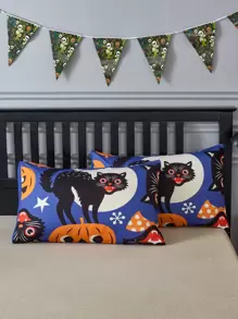 萬聖節貓和南瓜圖案被套套裝不附帶內芯 - 彩色 - 查看 6