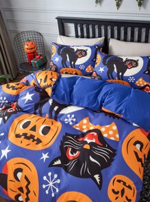 萬聖節貓和南瓜圖案被套套裝不附帶內芯 - 彩色 - 查看 7