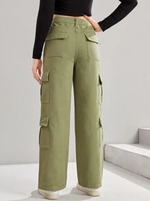 SHEIN 少女們的帶蓋口口袋工裝牛仔褲