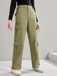 SHEIN 少女們的帶蓋口口袋工裝牛仔褲