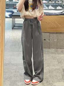 腰部抽繩闊腿褲