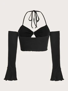 SHEIN ICON Plus Cut Out Lettuce Trim Tee - Black - View 2