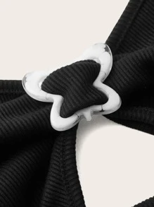 SHEIN ICON Plus Cut Out Lettuce Trim Tee - Black - View 3