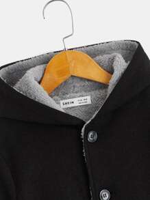 SHEIN 男孩雙口袋毛絨內襯連帽花呢外套