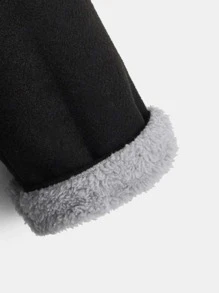 SHEIN 男孩雙口袋毛絨內襯連帽花呢外套