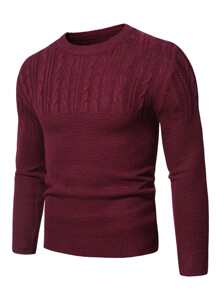 Manfinity Men Round Neck Cable Knit Jumper - Burgundy - View 1