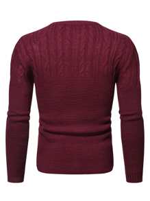 Manfinity Men Round Neck Cable Knit Jumper - Burgundy - View 2
