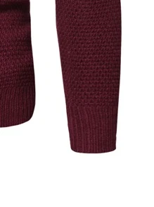 Manfinity Men Round Neck Cable Knit Jumper - Burgundy - View 3