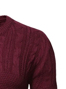 Manfinity Men Round Neck Cable Knit Jumper - Burgundy - View 4