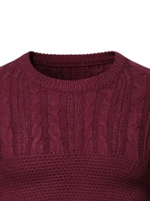 Manfinity Men Round Neck Cable Knit Jumper - Burgundy - View 6