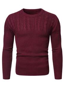 Manfinity Men Round Neck Cable Knit Jumper - Burgundy - View 7