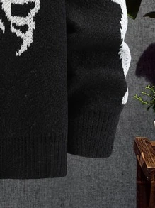 Manfinity LEGND Men's Casual Color Graphic Block Skeleton Pattern Street Wear Urban Pullover Long Sleeve Sweater, Autumn/Winter Halloween Sweater, For Friends, Grunge Style